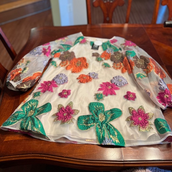 EN CREME Blooming Bliss Ivory Floral Embroidered Dress Sz L - Picture 2 of 6